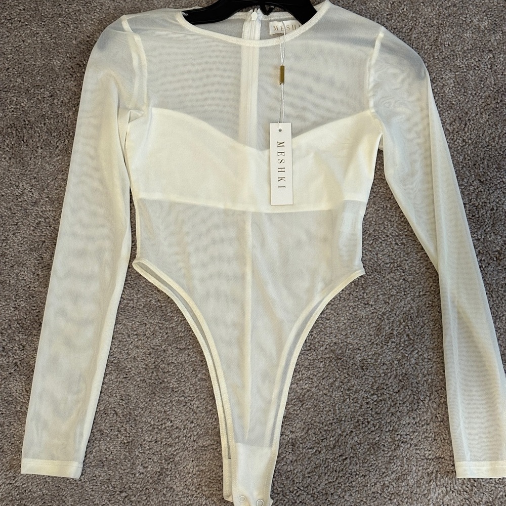 Meshki Cream Meshed Bodysuit NWT